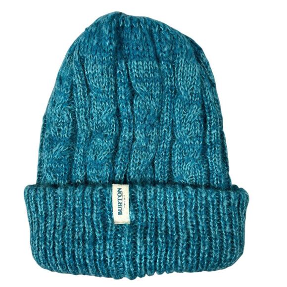 Burton Bone Cobra Beanie Chunky Cable Knit Hat Ski Cap Teal Women's OSFM - Picture 1 of 8